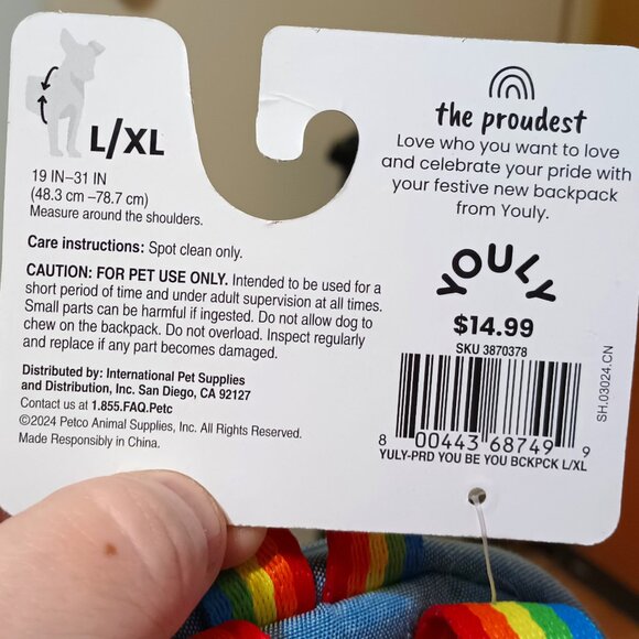 NWT ~ YOULY Pride Dog Backpack, Large/X-Large, Rainbow Design "You Be You" - Picture 8 of 9